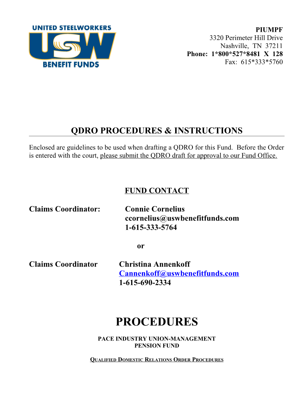 Qdro Procedures & Instructions