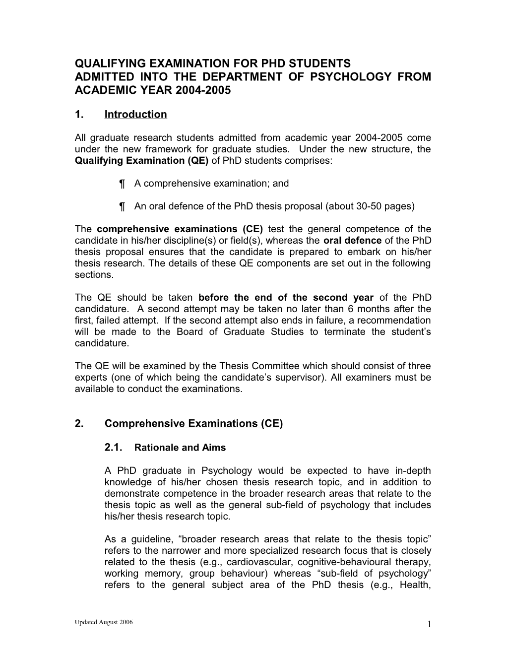 Qe Format for Phd Psychology Students