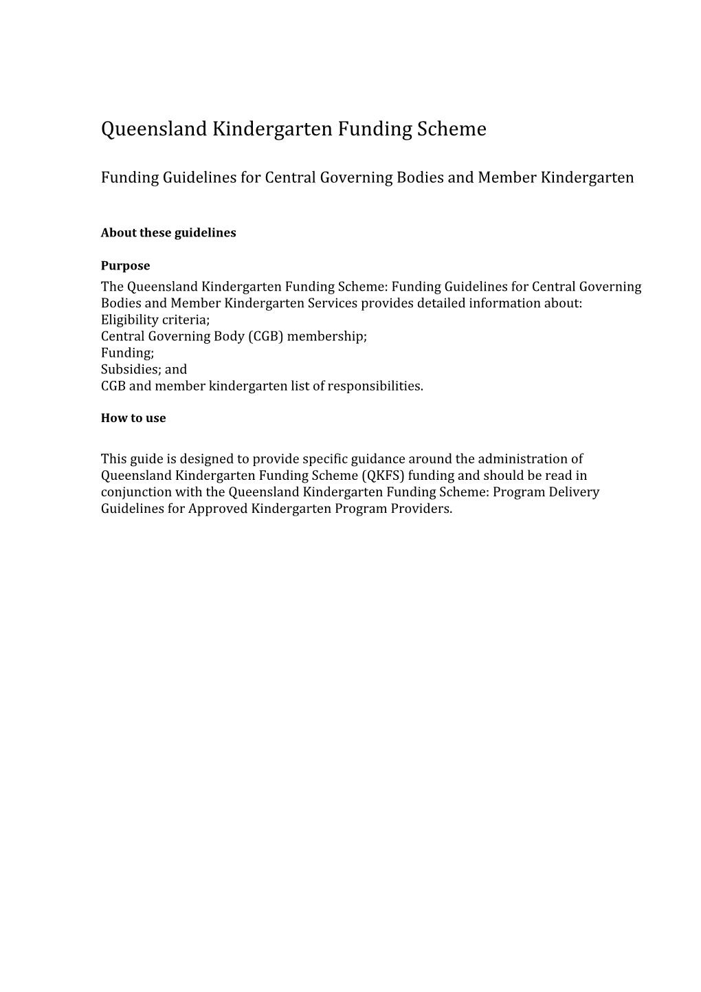 QKFS - Funding Guidelines for Central Governing Bodies and Member Kindergarten