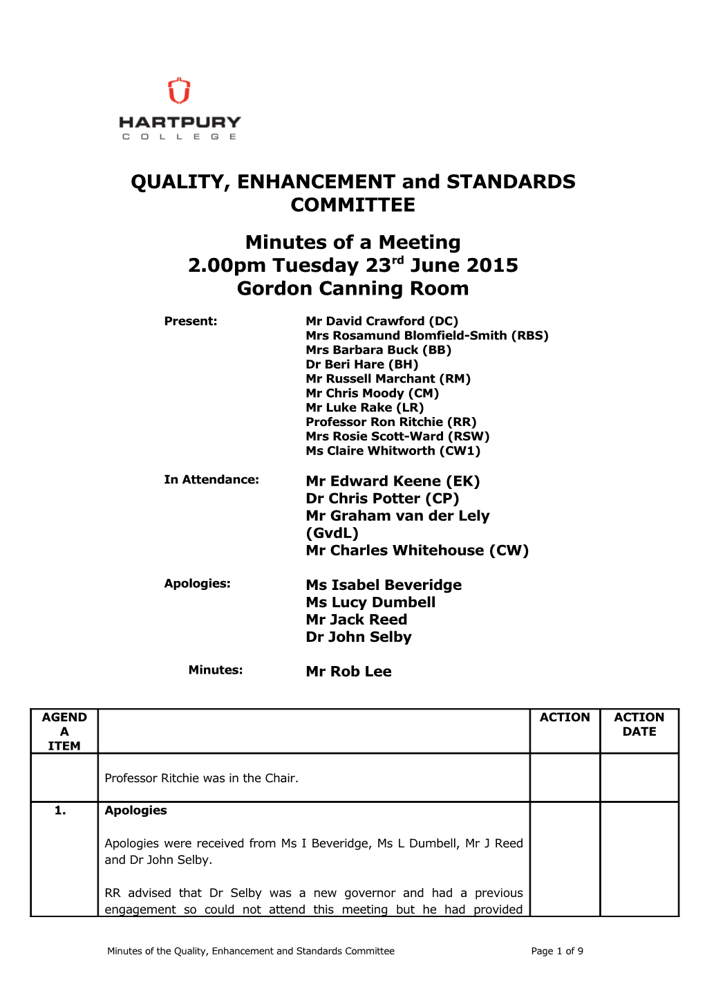 QUALITY, ENHANCEMENT and STANDARDS COMMITTEE