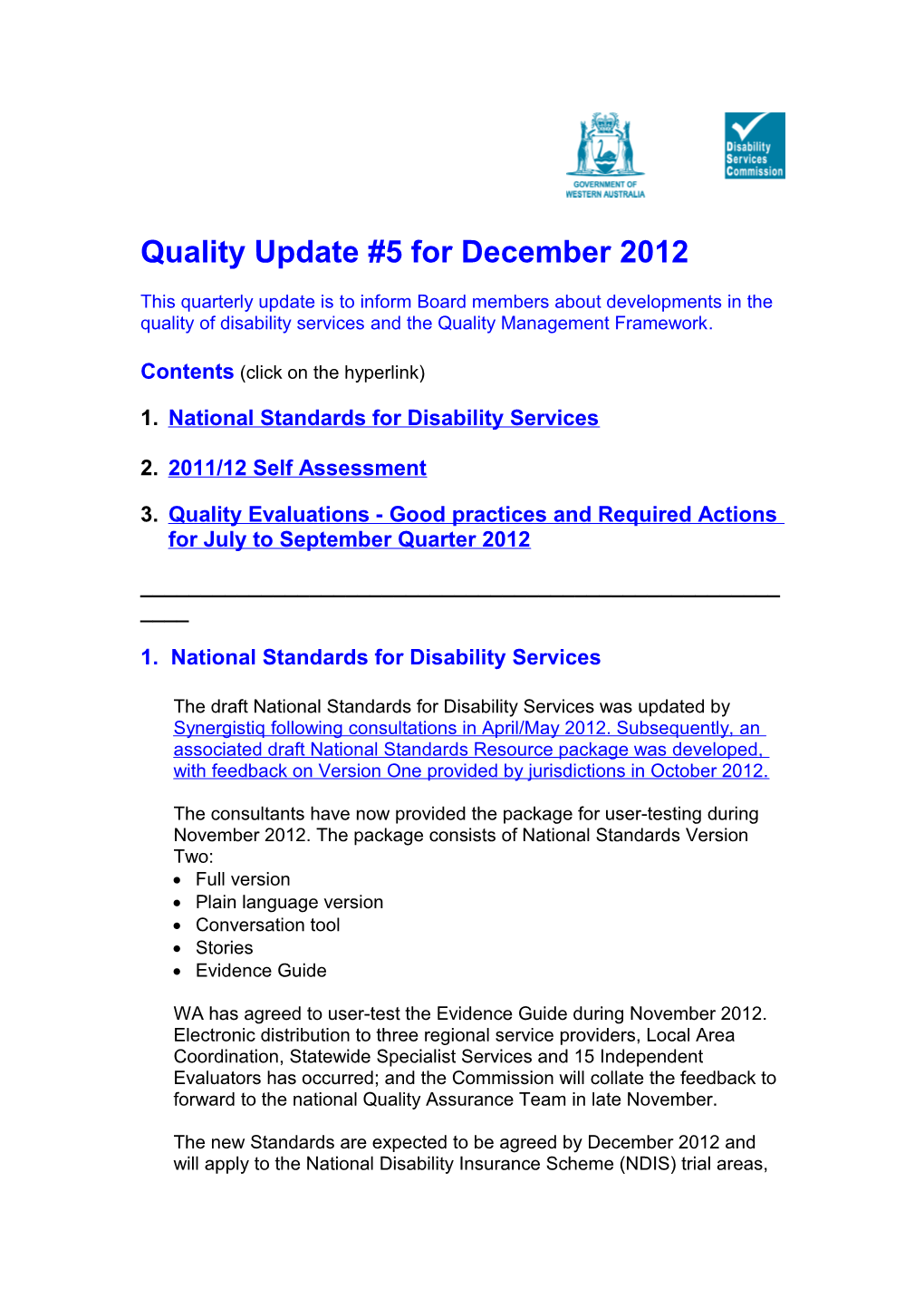 Quality Update #5 for December 2012