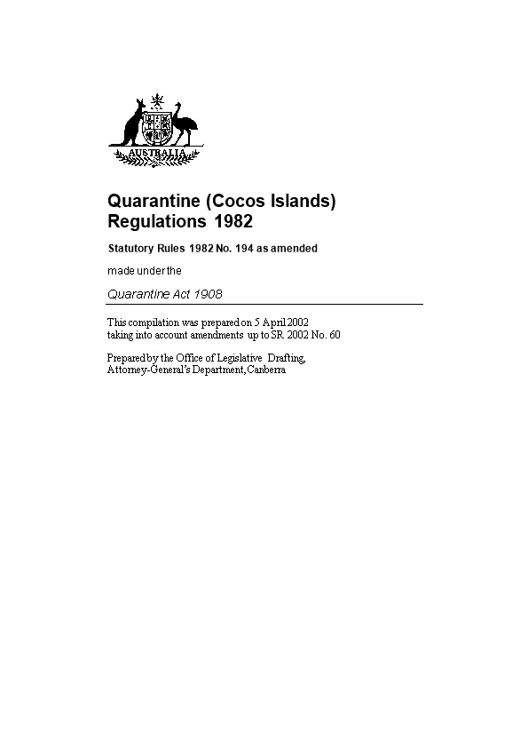 Quarantine (Cocos Islands) Regulations