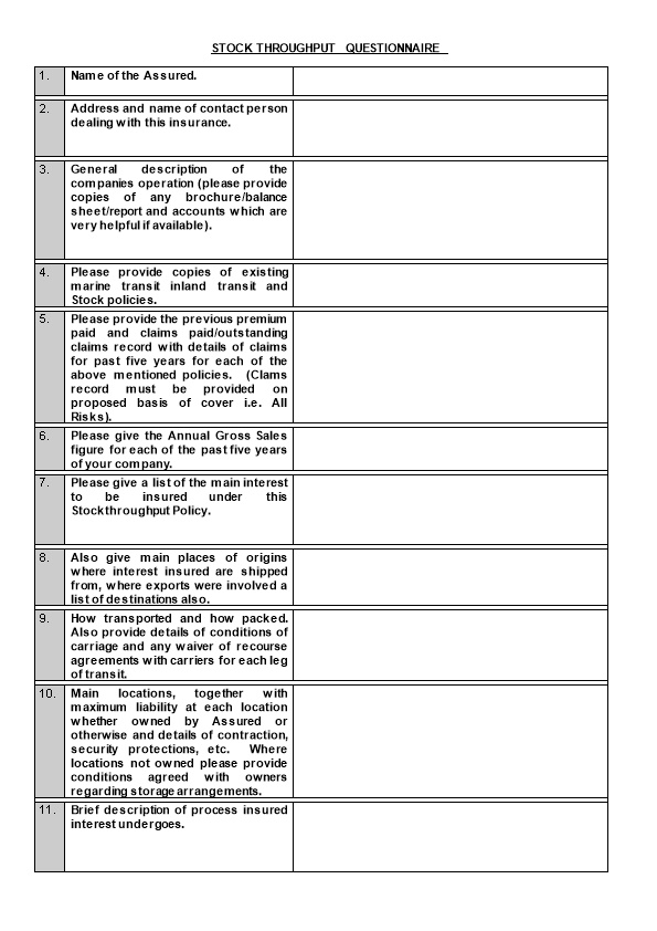 Questionnaire/Information Sheet/Proposal Form