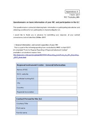 Questionnaire on Basic Information of Your RIC and Participation in the ILC