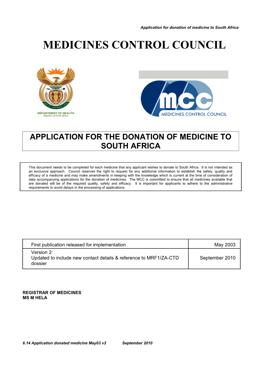 Questionnaire on Donated Medicines