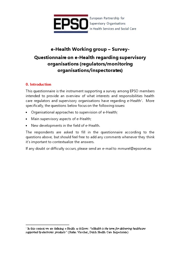 Questionnaire on Economic Regulation and Supervision of Health Services