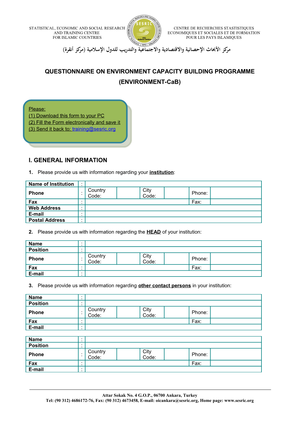 QUESTIONNAIRE on ENVIRONMENT CAPACITY BUILDING PROGRAMME (ENVIRONMENT-Cab)
