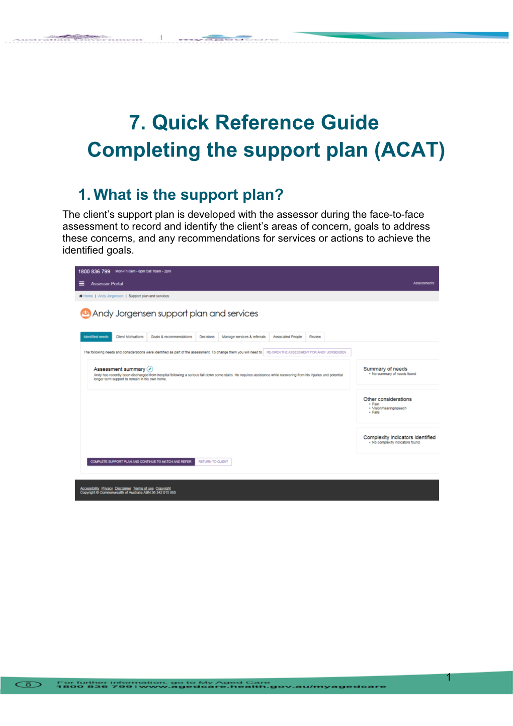 Quick Reference Guide Completing the Support Plan (ACAT)