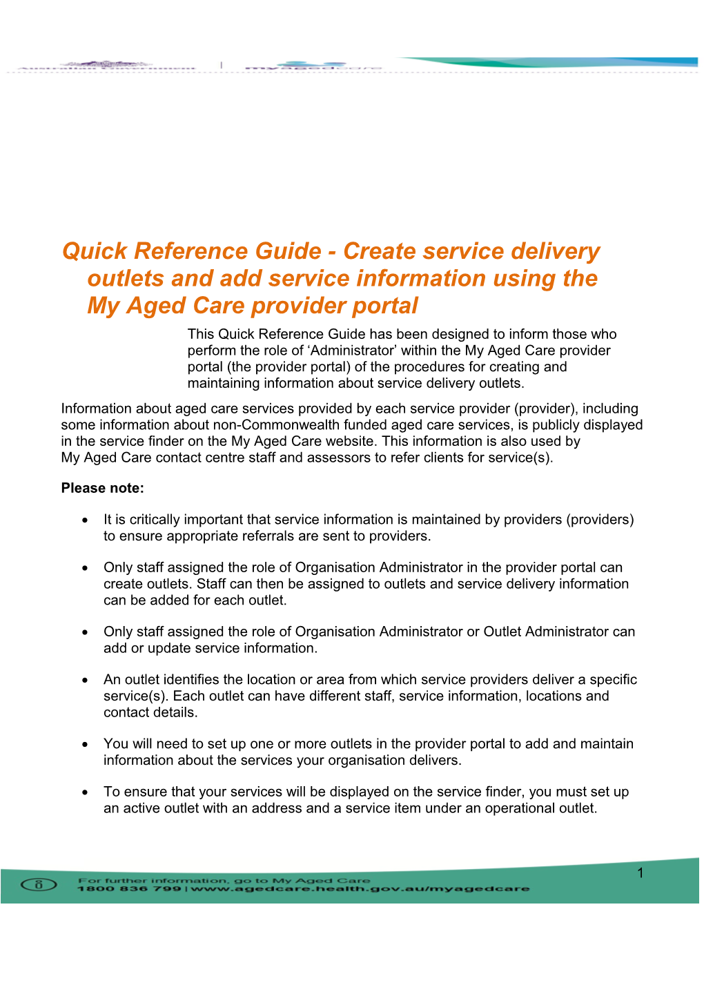 Quick Reference Guide - Create Service Delivery Outlets and Add Service Information Using