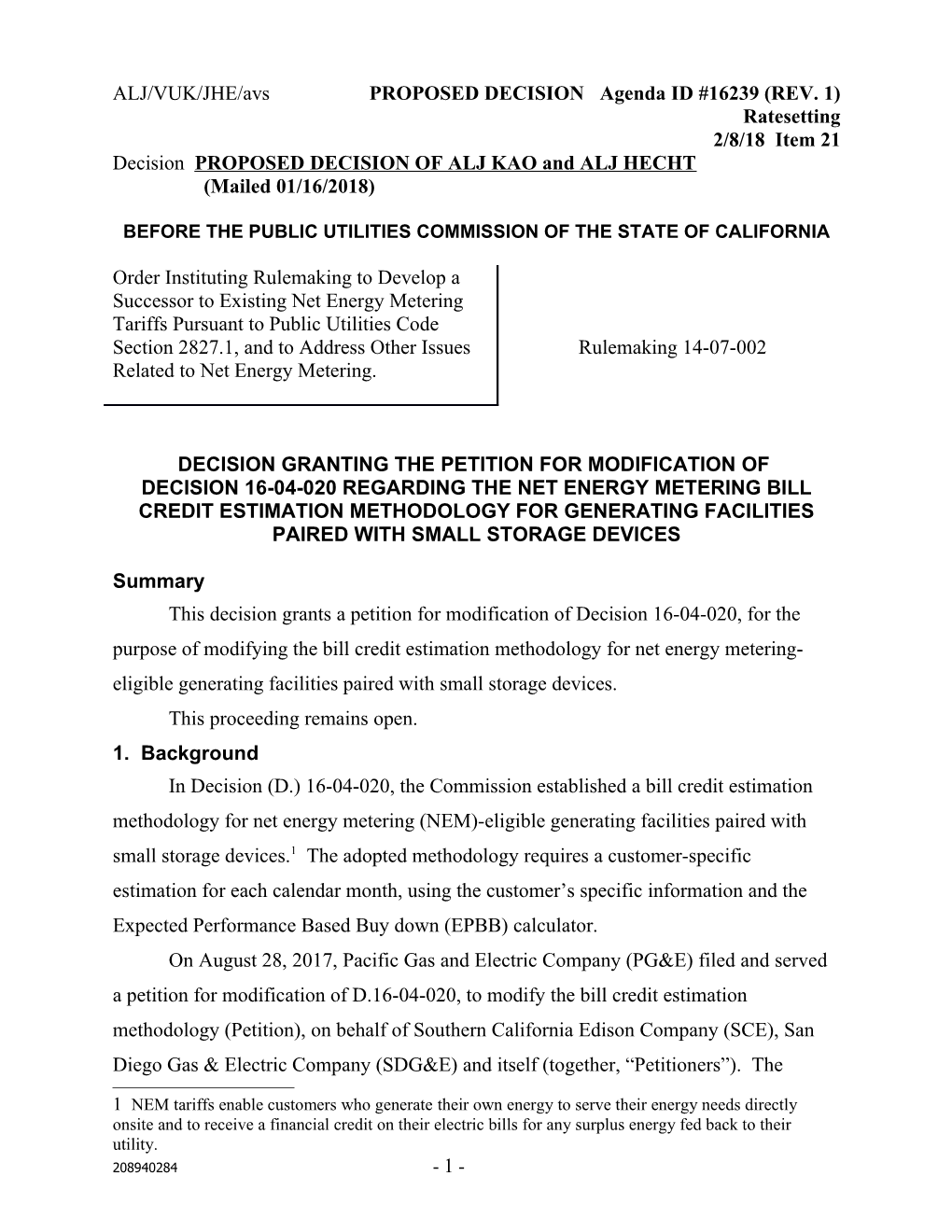 R.14-07-002 ALJ/VUK/JHE/Avs PROPOSED DECISION (REV. 1)