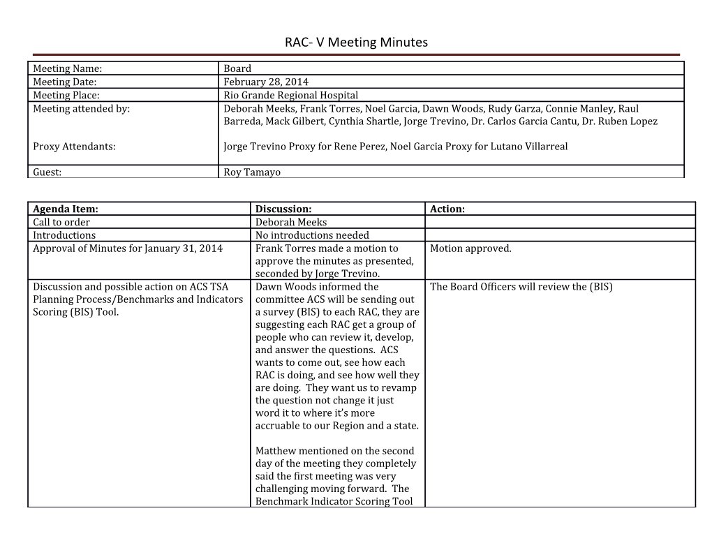RAC- V Meeting Minutes
