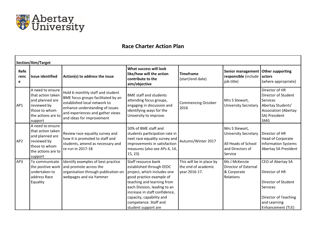 Race Charter Action Plan