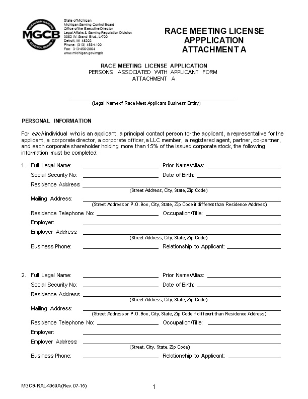 Race Meeting License Application