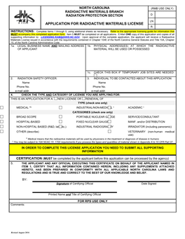 Radioactive Materials License Application Form