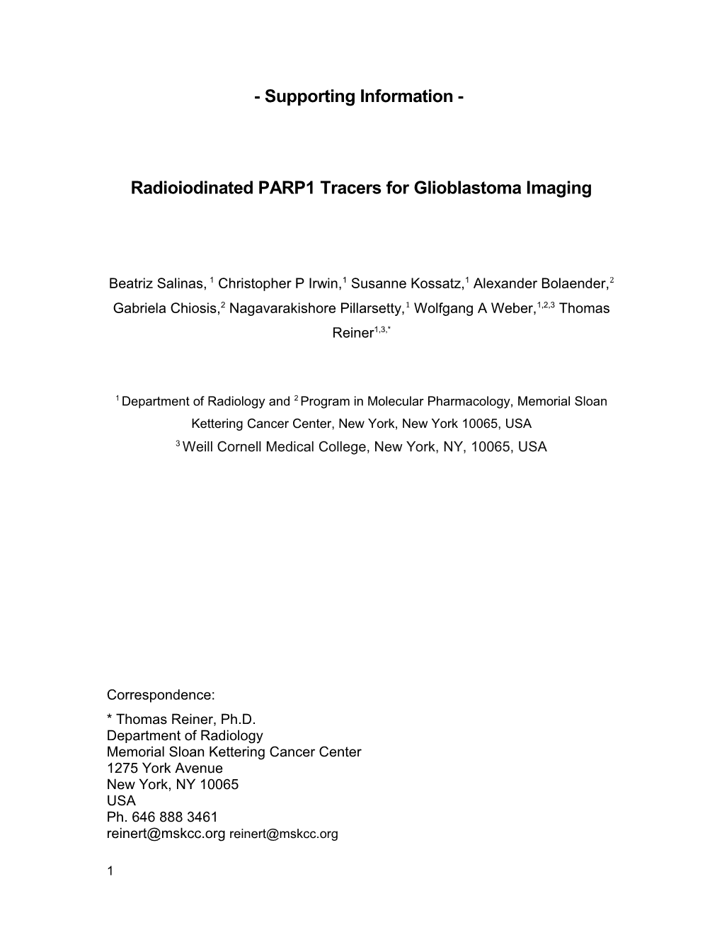 Radioiodinated PARP1 Tracers for Glioblastomaimaging