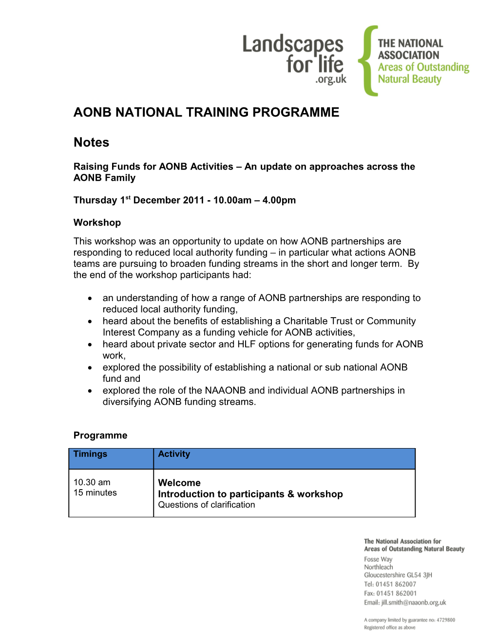 Raising Funds for AONB Activities an Update on Approaches Across the AONB Family