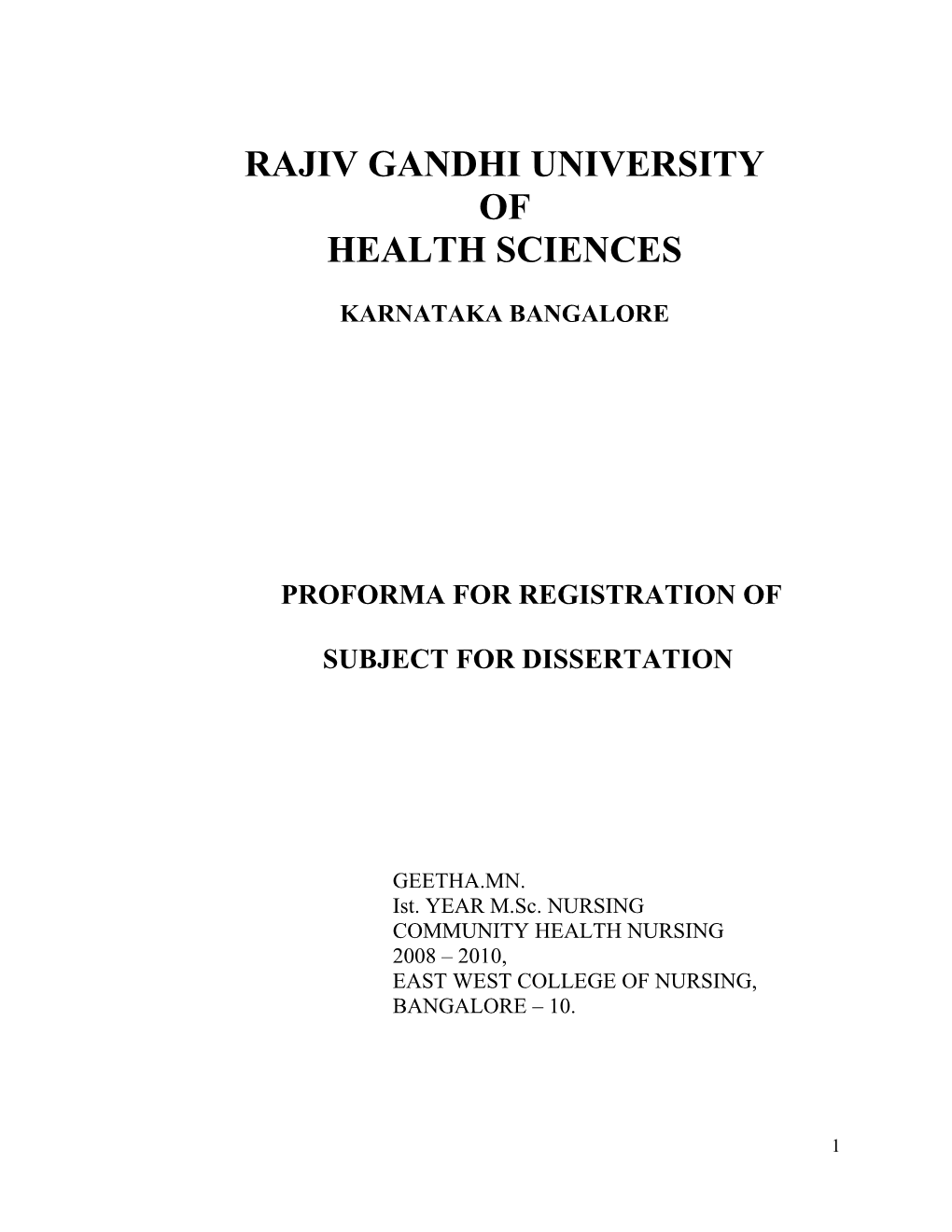 Rajiv Gandi Unviersity of Health Sciences Karnataka Bangalore