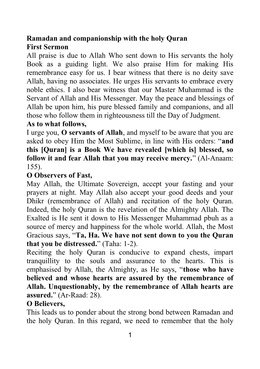 Ramadan and Companionship with the Holy Quran