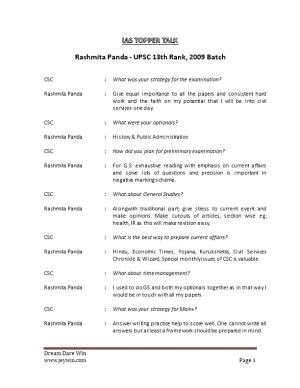 Rashmita Panda - UPSC 13Th Rank, 2009 Batch