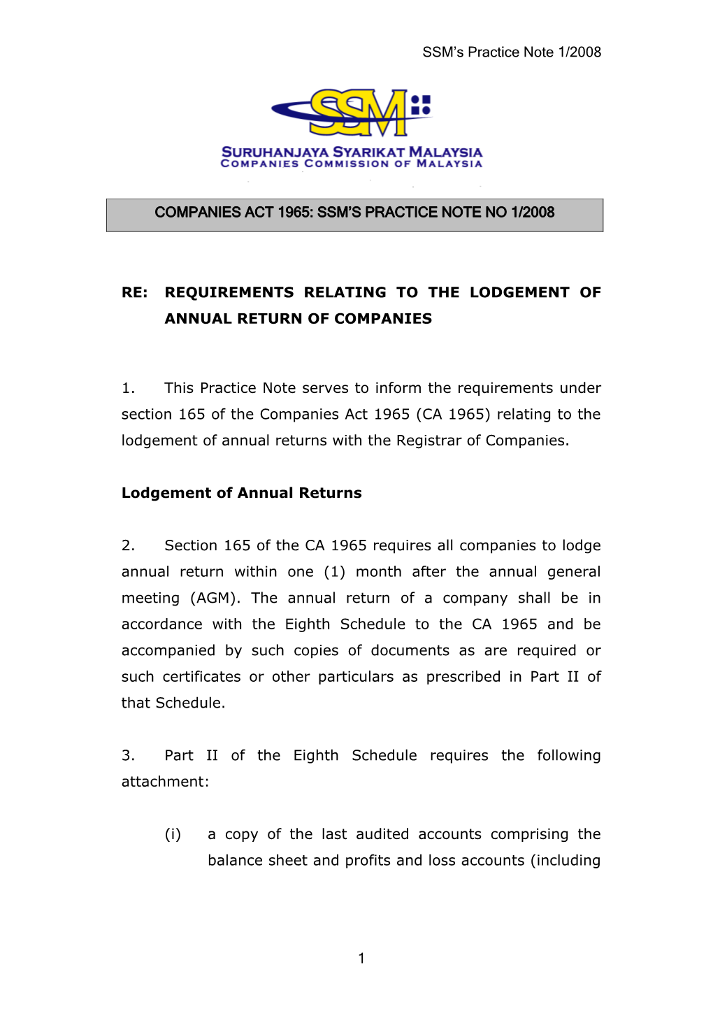 Re: Requirements Relating to the Lodgement of Annual Return of Companies