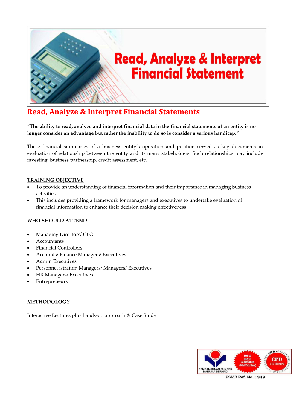 Read, Analyze & Interpret Financial Statements