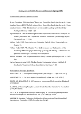 Reading List for PHI356 Philosophical Projects II (Spring 2014)