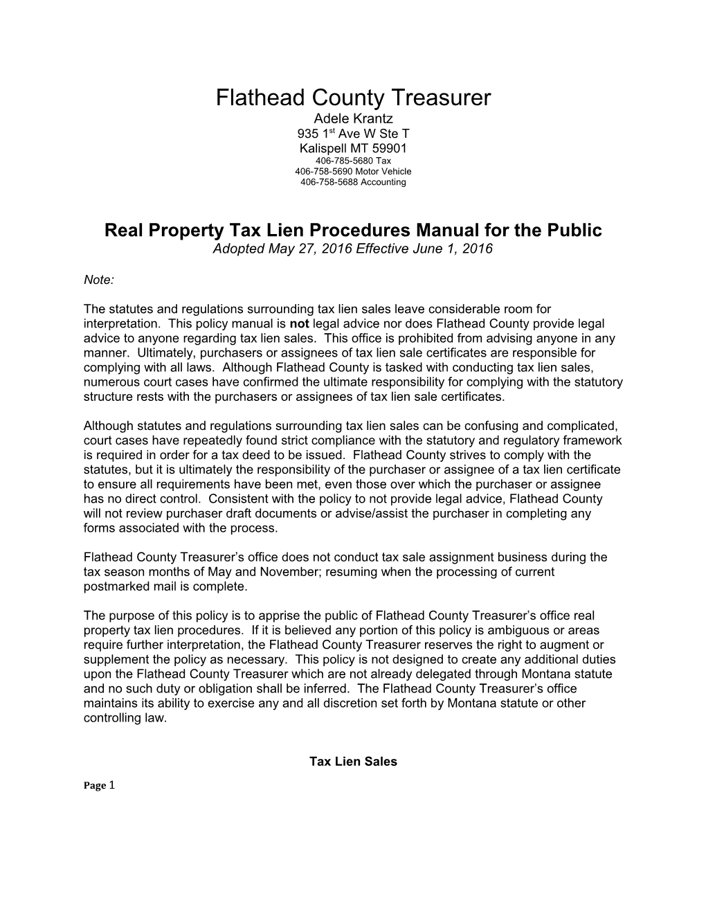 Real Property Tax Lien Procedures Manual for the Public
