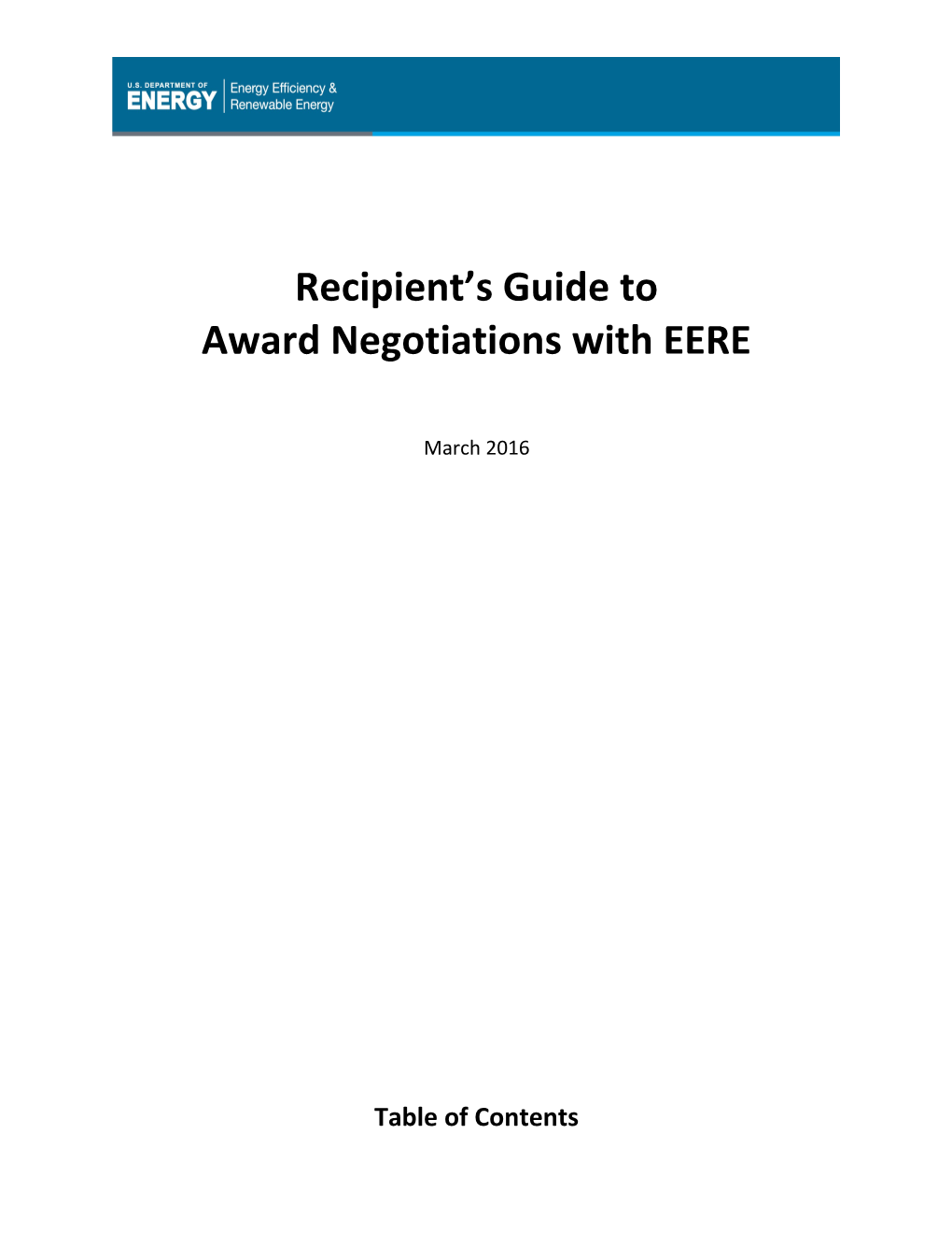 Recipient S Guide to Negotiating with EERE