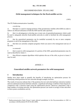 RECOMMENDATION ITU-R S.1002* - Orbit Management Techniques for the Fixed-Satellite Service