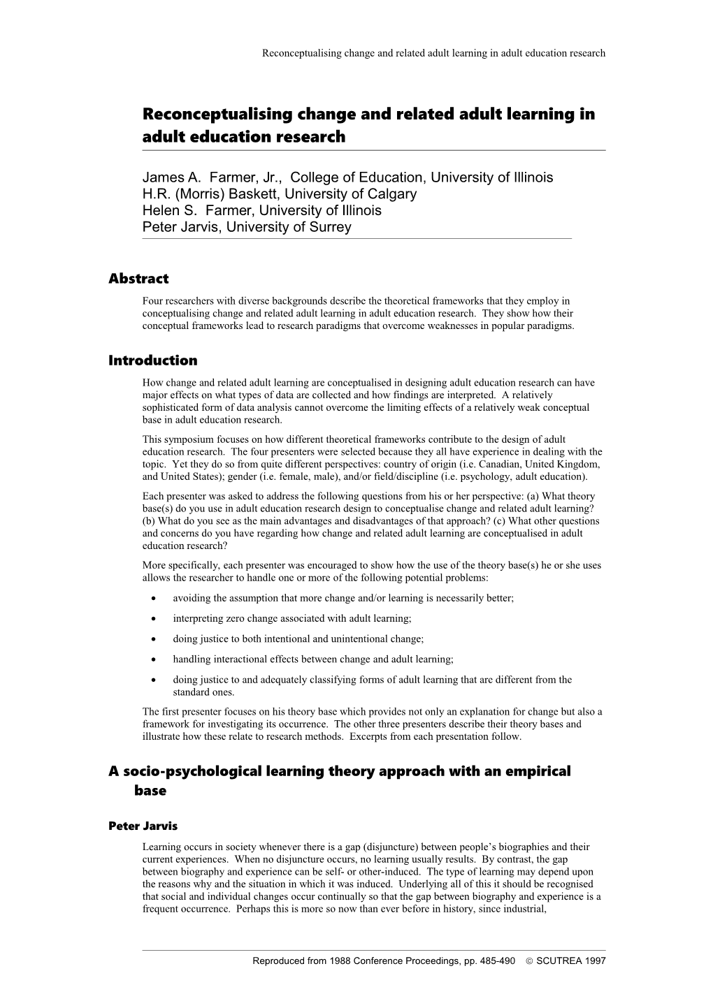 Reconceptualising Change and Related Adult Learning in Adult Education Research