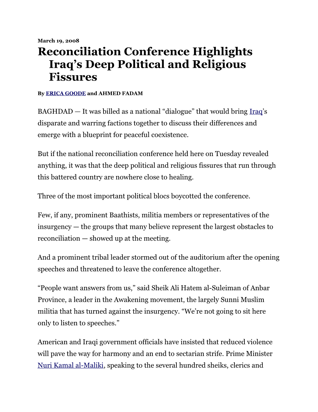 Reconciliation Conference Highlights Iraq S Deep Political and Religious Fissures