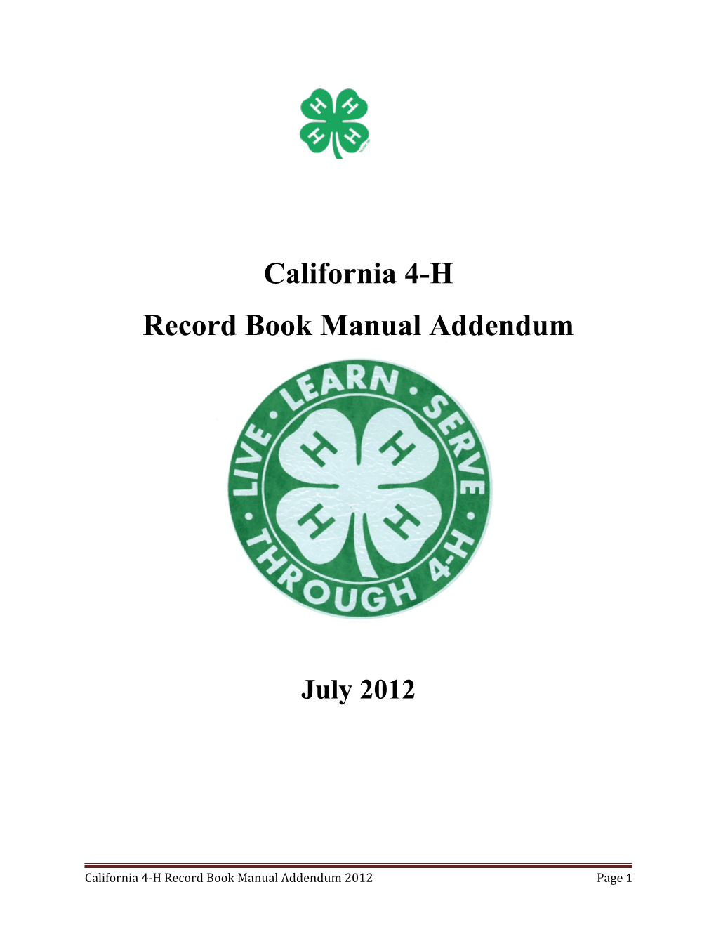 Record Book Manual Addendum