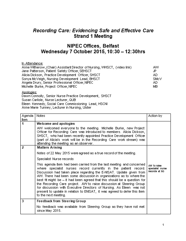 Recording Care: Evidencing Safe and Effective Care