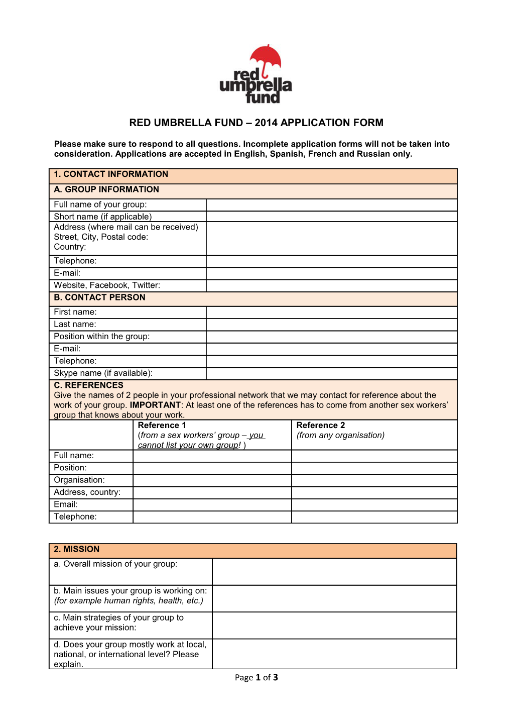Red Umbrella Fund 2014Application Form