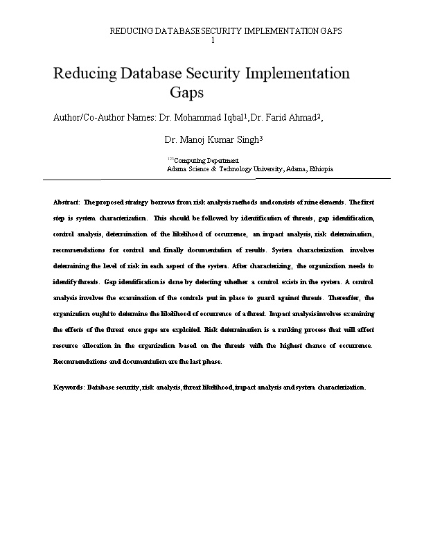 Reducing Database Security Implementation Gaps 1