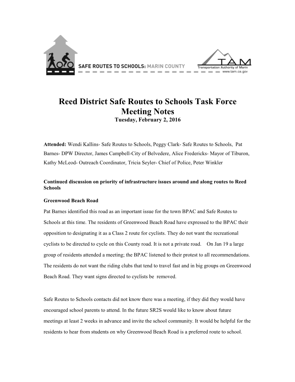 Reed District Safe Routes to Schools Task Force