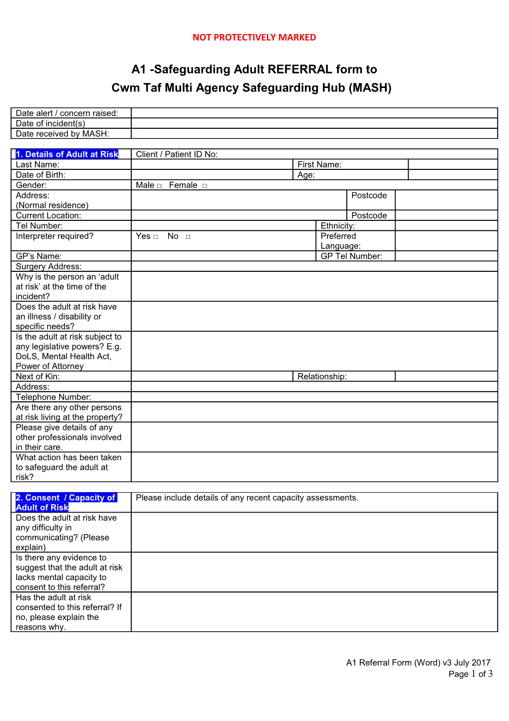 REFERRAL Form Tosafeguarding Adult REFERRAL Form To