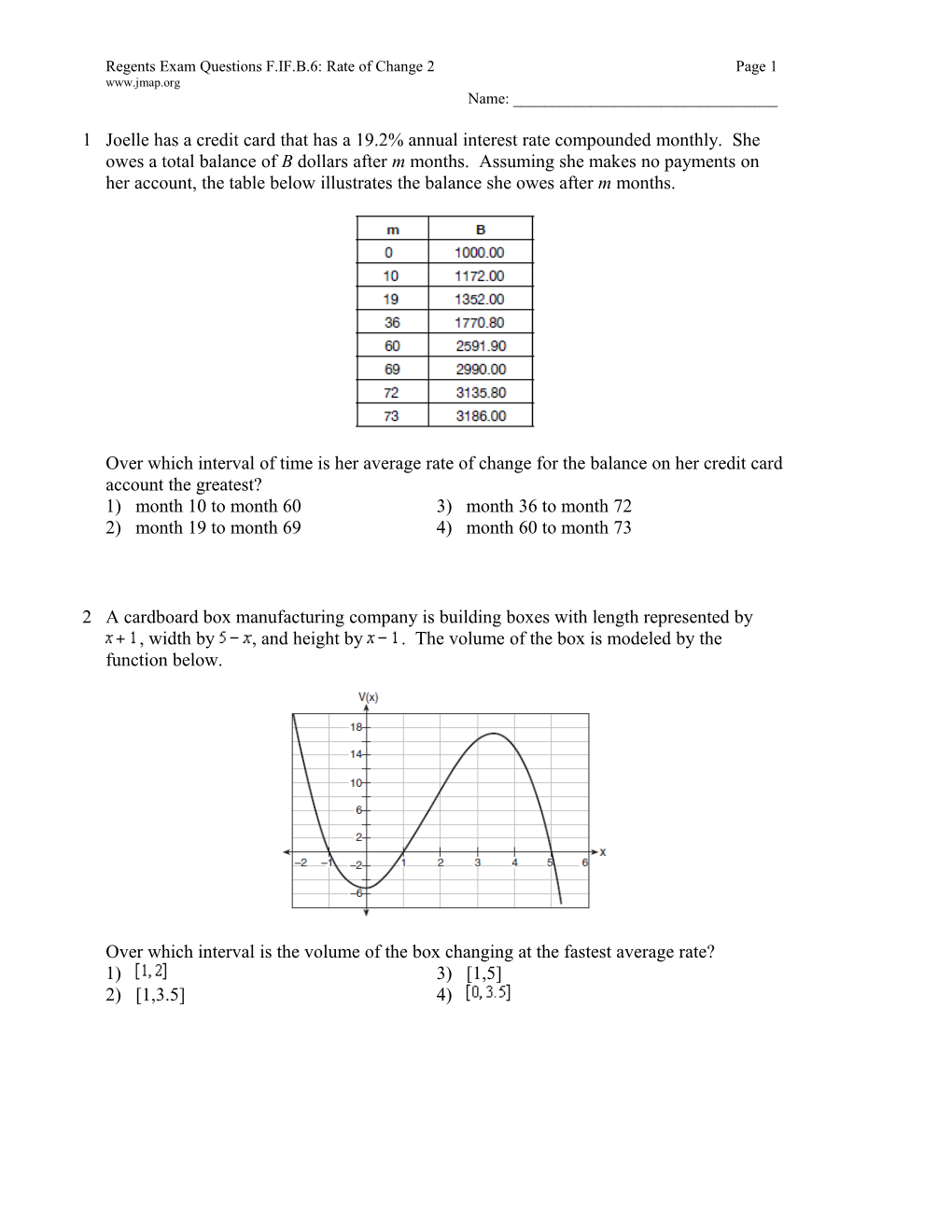 Regents Exam Questions F.IF.B.6: Rate of Change 2Page 1