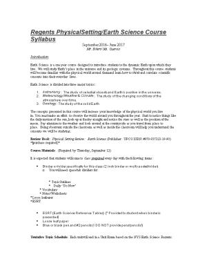 Regents Physicalsetting/Earth Science Course Syllabus