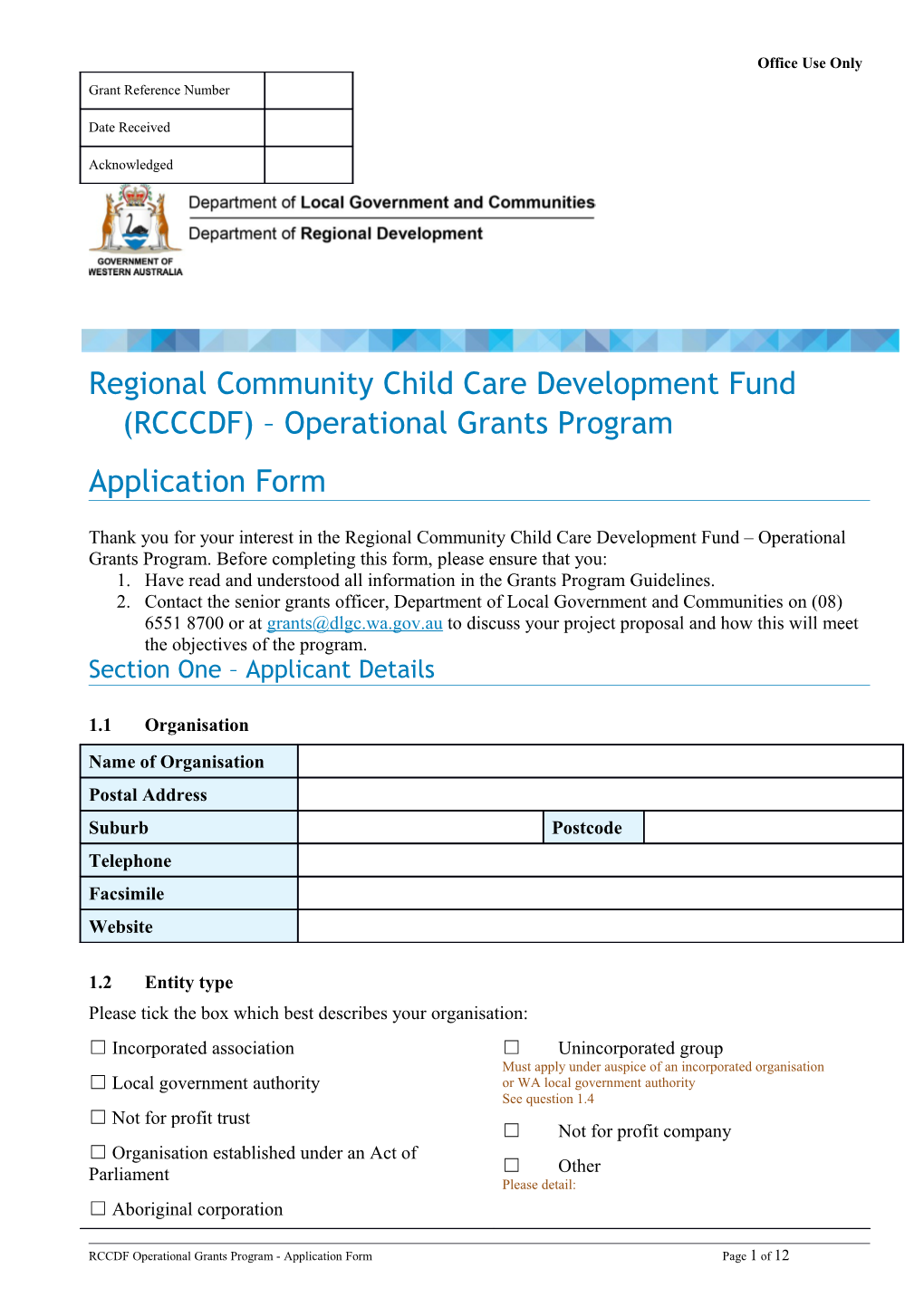 Regional Community Child Care Development Fund ( RCCCDF ) - Operational Grants Program