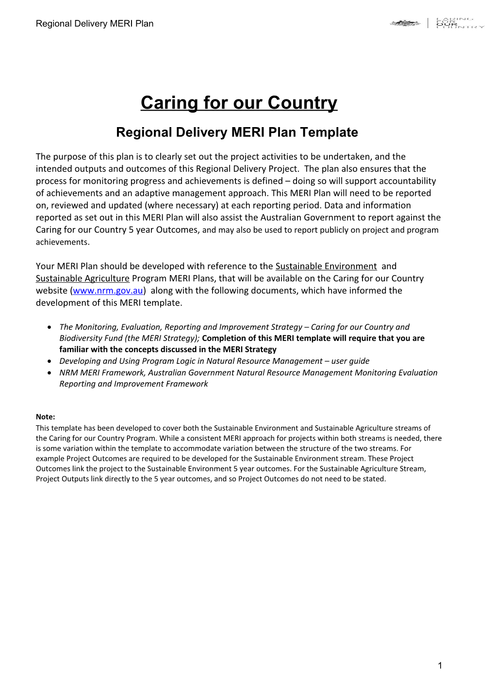 Regional Delivery MERI Plan Template