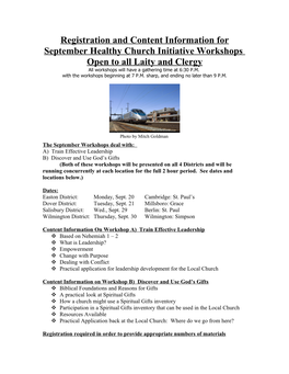 Registration and Content Information for September Healthy Church Initiative Workshops