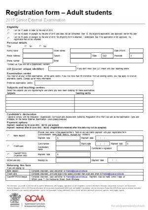 Registration Form: Adult Students -2015 Senier External Examination
