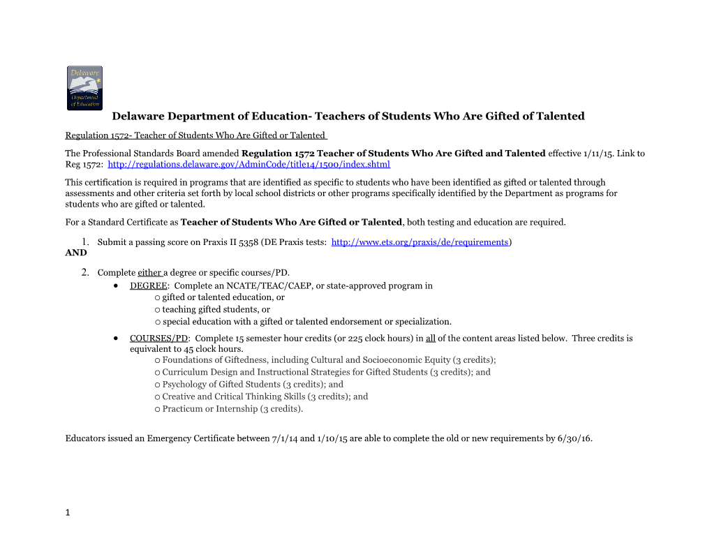 Regulation 1572- Teacher of Students Who Are Gifted Or Talented
