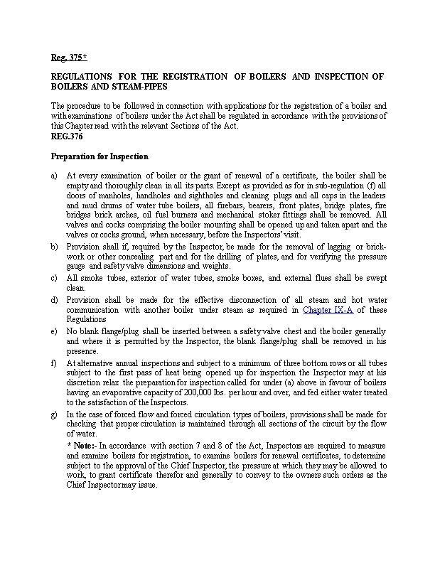 Regulations for the Registration of Boilers and Inspection of Boilers and Steam-Pipes