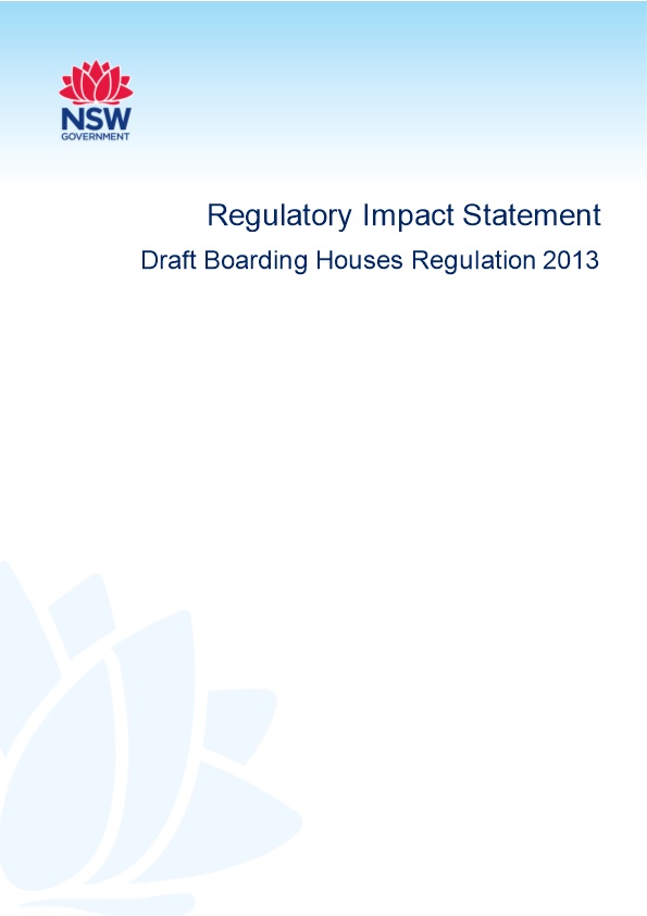 Regulatory Impact Statement: Draft Boarding Houses Regulation 2013