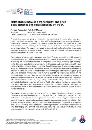 Relationship Between Sorghum Plant and Grain Characteristics and Colonization by the Fgsc