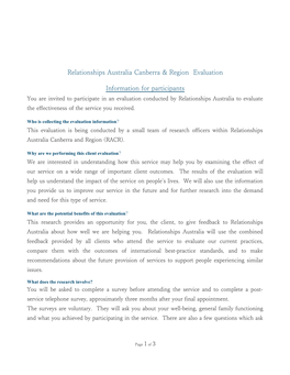 Relationships Australia Canberra & Region Evaluation