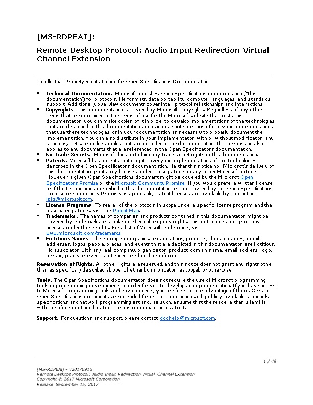 Remote Desktop Protocol: Audio Input Redirection Virtual Channel Extension
