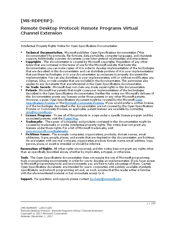 Remote Desktop Protocol: Remote Programs Virtual Channel Extension